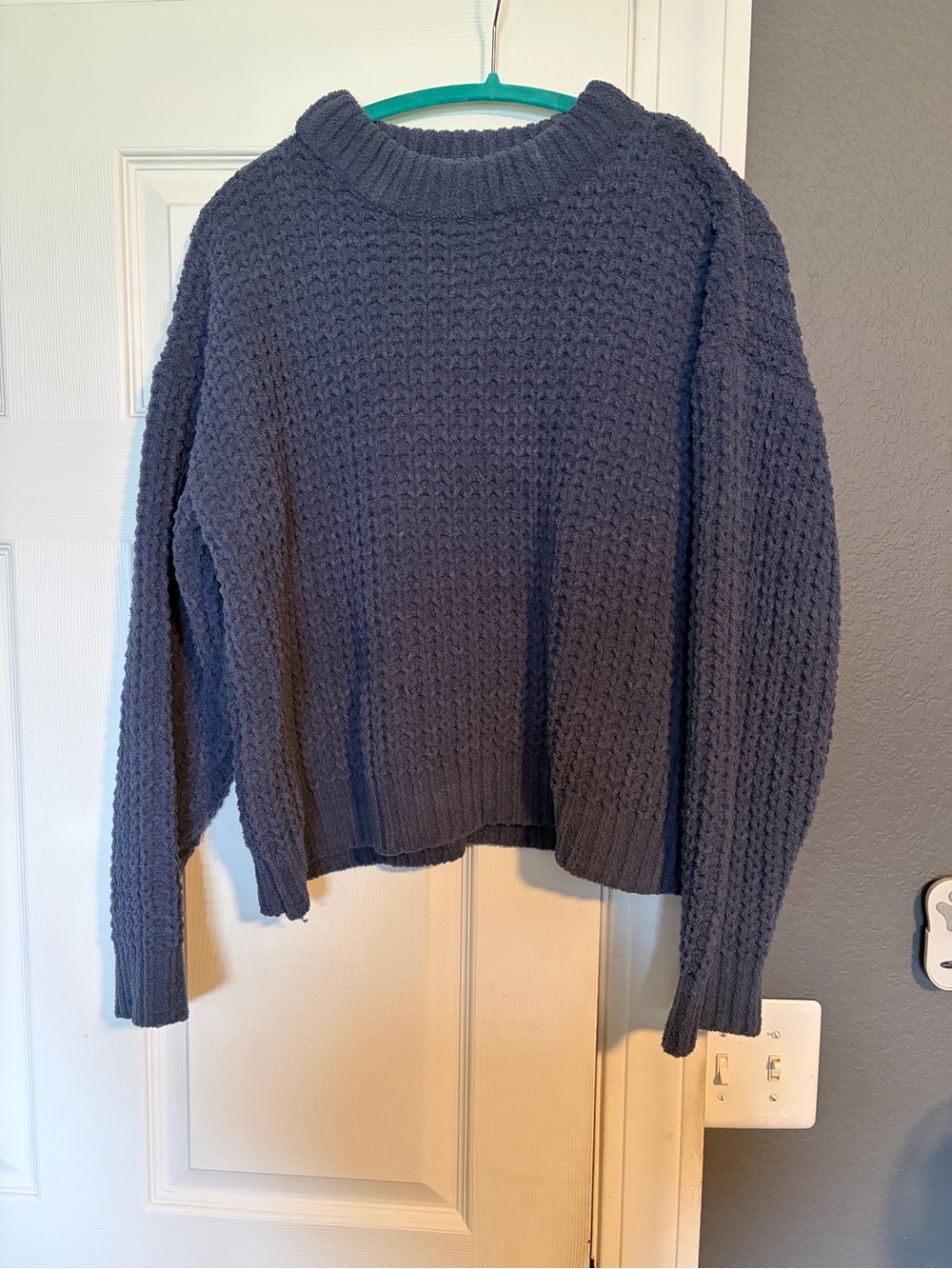 POL Navy Textured Crewneck Sweater